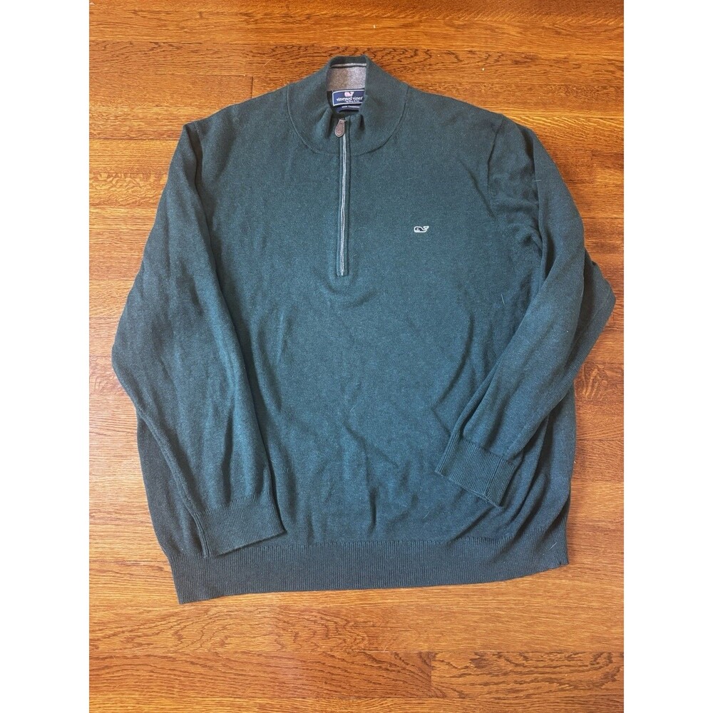 Vineyard Vines Saltwater 1/4 Zip Pullover Sweater Men's Extra 2XL Green Monogram